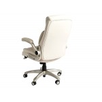 Commercial Ergonomic Executive Office Desk Chair with Flip-up Armrests Adjustable Height Tilt and Lumbar Support Cream Bonded Leather