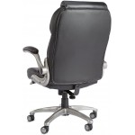 Commercial Ergonomic High-Back Bonded Leather Executive Chair with Flip-Up Arms and Lumbar Support Black