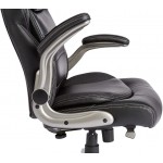Commercial Ergonomic High-Back Bonded Leather Executive Chair with Flip-Up Arms and Lumbar Support Black