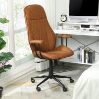 DICTAC High Back Office Chair Brown Leather Computer Chair with Removable Armrest Ergonomic Executive Office Chair Adjustable Height Capacity 400lbs