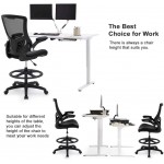 Drafting Chair Ergonomic Tall Office Chair Standing Desk Chair with Flip Up Arms Foot Rest Back Support Adjustable Height Mesh Drafting Stool Black