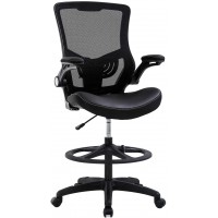 Drafting Chair Ergonomic Tall Office Chair Standing Desk Chair with Flip Up Arms Foot Rest Back Support Adjustable Height Mesh Drafting Stool Black