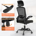 Ergonomic Office Chair with Adjustable Headrest & Lumbar Support High Back Computer Desk Chair with Thickened Cushion & Flip-up Armrests Home Desk Chair for Teenagers Black