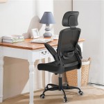 Ergonomic Office Chair with Adjustable Headrest & Lumbar Support High Back Computer Desk Chair with Thickened Cushion & Flip-up Armrests Home Desk Chair for Teenagers Black