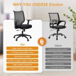 Etasker Ergonomic Office Chair Home: Mesh Desk Chair with Adjustable Arms Mid Back Computer Chairs for Women Adults Swivel Task Chair Comfortable for Home Office Black