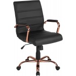 Flash Furniture Mid-Back Desk Chair Black LeatherSoft Executive Swivel Office Chair with Rose Gold Frame Swivel Arm Chair