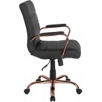 Flash Furniture Mid-Back Desk Chair Black LeatherSoft Executive Swivel Office Chair with Rose Gold Frame Swivel Arm Chair