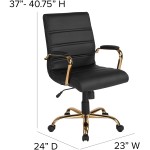 Flash Furniture Mid-Back Desk Chair Black LeatherSoft Executive Swivel Office Chair with Gold Frame Swivel Arm Chair