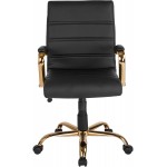Flash Furniture Mid-Back Desk Chair Black LeatherSoft Executive Swivel Office Chair with Gold Frame Swivel Arm Chair