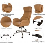 Glitzhome Adjustable High-Back Office Chair Executive Swivel Chair PU Leather Camel