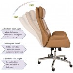 Glitzhome Adjustable High-Back Office Chair Executive Swivel Chair PU Leather Camel