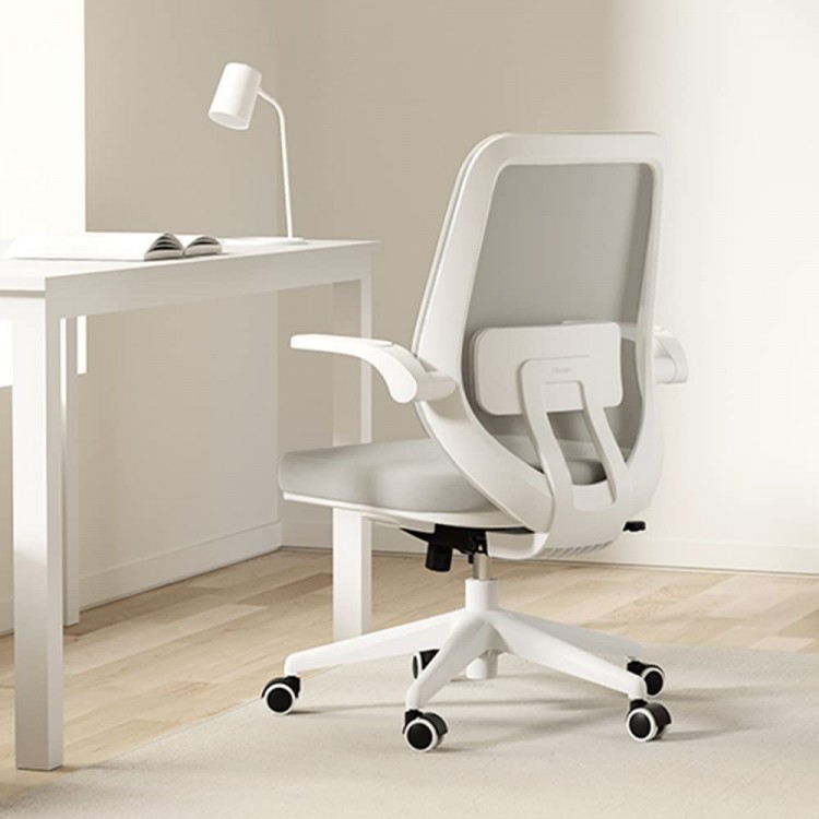 Hbada Office Chair Task Desk Chair Swivel Home Comfort Chairs with Flip-up Arms and Adjustable Height White