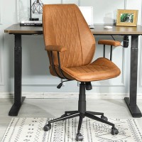 Home Office Chair Brown Office Chair Leather Desk Chair Ergonomic Computer Chair Mid Back Swivel Task Chair Adjustable Racing Chair Armrest Capacity 400lbs