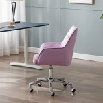 HOMEFUN Home Office Chair Purple Cute Modern Desk Chair Velvet Tufted Vanity Chair Upholstered Adjustable Swivel Task Chair for Bedroom Living Room