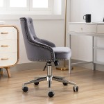 Irene House Modern Mid-Back Tufted Velvet Fabric Computer Desk Chair Swivel Adjustable Accent Home Office Task Chair Executive Chair with Soft Seat Dark Grey