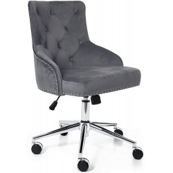 Irene House Modern Mid-Back Tufted Velvet Fabric Computer Desk Chair Swivel Adjustable Accent Home Office Task Chair Executive Chair with Soft Seat Dark Grey