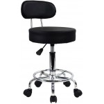 KKTONER PU Leather Rolling Stool Mid-Back with Footrest Height Adjustable Office Computer Home Drafting Swivel Task Chair with Wheels Black