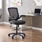 Modway Veer Reception Desk Flip-Up Arm Drafting Chair in Black