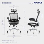 NOUHAUS ErgoFlip Mesh Computer Chair Grey Rolling Desk Chair with Retractable Armrest and Blade Wheels Ergonomic Office Chair Gaming Chairs Executive Swivel Chair High Spec Base