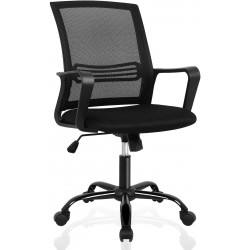 Office Chair Ergonomic Office Chair Lumbar Support Home Office Desk Chair Computer Chair Mesh Swivel Chair Task Chair Study Chair Mid Back Office Chair with Wheels and arms Dark Black