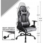 Office Chair Ergonomic Reclining Computer Gaming Chair PU Leather Comfortable Swivel Task Home Office Desk Chair High Back with Adjustable Armrests Black Grey