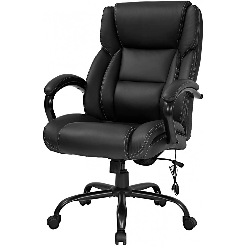 Office Chairs Big and Tall 500lbs Wide Seat for Heavy People Ergonomic Massage PU Leather Executive Chair Adjustable Rolling Swivel Computer Desk Chair with Lumbar Support Headrest Task Chair Black
