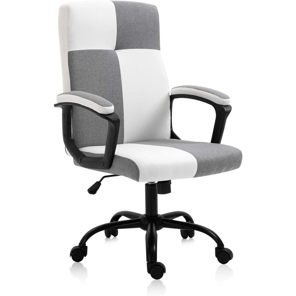 SEATZONE Home Office Desk Chair Fabric Rolling Swivel High Back Adjustable Computer Chair Ergonomic Executive Chair with Wheels White and Grey