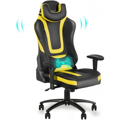 Video Gaming Chair Racing Recliner Ergonomic Adjustable Padded Armrest Swivel High Back Footrest Headrest Lumbar Support PU Leather Breathable Seat Cushion Home Office Massage