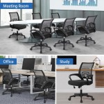 Yaheetech Office Chair Ergonomic Mesh Chair Mid-Back Computer Desk Chair Executive Task Chair w Lumbar Support Armrests Comfy Swivel Rolling Adjustable Seat for Conference Work and Home Black