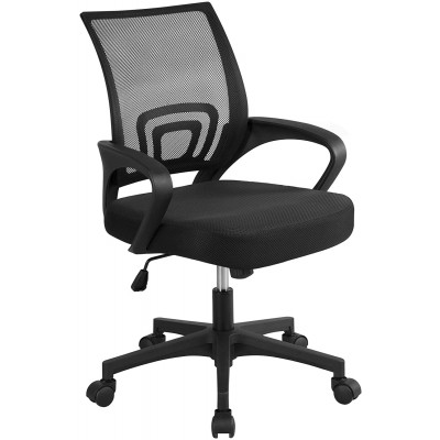Yaheetech Office Chair Ergonomic Mesh Chair Mid-Back Computer Desk Chair Executive Task Chair w Lumbar Support Armrests Comfy Swivel Rolling Adjustable Seat for Conference Work and Home Black