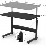 Armocity Height Adjustable Desk 32" Manual Standing Desk Small Mobile Rolling Computer Desk with Wheels and Hook Portable Laptop Table for Home Office Living Room Bedroom Black
