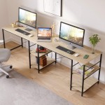 Bestier L Shaped Desk with Shelves 95.2 Inch Reversible Corner Computer Desk or 2 Person Long Table for Home Office Large Gaming Writing Storage Workstation P2 Board with 3 Cable Holes Oak