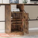 Bestier L Shaped Desk with Storage Cabinet 60 Inch Corner Desk with Hutch Home Office Computer Desk Reversible or Modern Long Study Workstation Table for 2 Rustic Brown