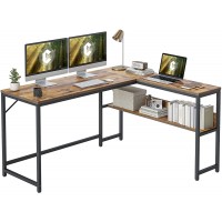 CubiCubi L Shaped Desk 55.1 inch Corner Computer Desk with Storage Shelves Study Writing Table Workstation with Open Shelves for Home Office Rustic Brown