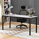 DlandHome 63 inches X-Large Computer Desk Composite Wood Board Decent and Steady Home Office Desk Workstation Table BS1-160WB White and Black Legs 1 Pack