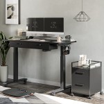 FEZIBO Adjustable Height Electric Standing Desk with Double Drawer 55 x 24 Inches Stand Up Home Office Desk with Splice Tabletop Black Frame Black Top