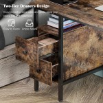 GIKPAL Computer Desk for Home Office Study Writing Desk with 2 Drawers Desk with Storage for Bedroom 47 inch Black Rustic Brown Rustic Brown