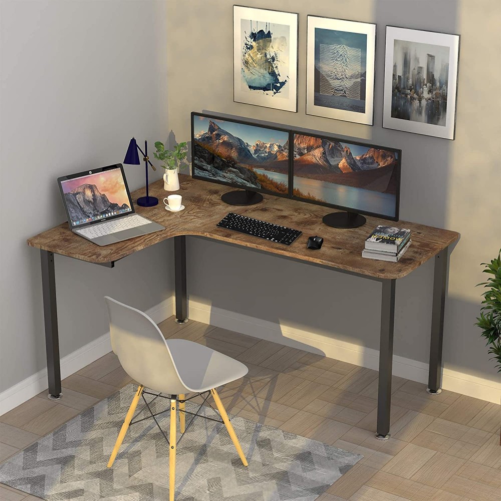 It's_Organized L Shaped Desk,61 inch Gaming Desk,Corner Computer Desk,Modern PC Laptop Computer Table Workstation with Mouse Pad Vintage Brown