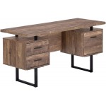 Monarch Specialties Computer Desk with Drawers Contemporary Style Home & Office Computer Desk with Metal Legs 60"L Brown Reclaimed Wood Look