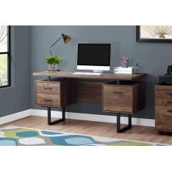 Monarch Specialties Computer Desk with Drawers Contemporary Style Home & Office Computer Desk with Metal Legs 60"L Brown Reclaimed Wood Look
