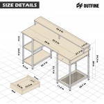 OUTFINE Desk Computer Desk Office Desk with Drawer Monitor Stand and Storage Shelves
