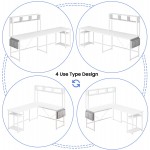 Sedeta L Shaped Desk with Hutch and Storage, Reversible 94.48 Inches Corner Computer Desk or Two Person Desk L Shaped Desk Gaming Table for Home Office with Storage Shelves and Headphone Hook White