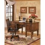 Signature Design by Ashley Hamlyn Traditional Home Office Desk with Storage and Pull Out Tray Medium Brown