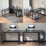 SunyesH L Shaped Computer Desk Office Home Gaming 95" Desk Study Writing 55" Corner Double Table with Storage Shelves Reversible Sturdy Workstation Large Work PC Desk Black