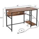 Tangkula 48 Inch Computer Desk with Power Outlet & USB Ports Home Office PC Workstation with Storage Shelf Stable Metal Frame Vintage Writing Desk for Living Room Office Rustic Brown