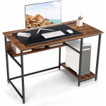 Tangkula 48 Inch Computer Desk with Power Outlet & USB Ports Home Office PC Workstation with Storage Shelf Stable Metal Frame Vintage Writing Desk for Living Room Office Rustic Brown