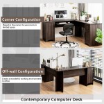Tangkula L Shaped Office Desk Corner Computer Desk with Storage Drawers & Cabinet Home Office Desk with Pull-Out Keyboard Tray Space-Saving Computer Workstation