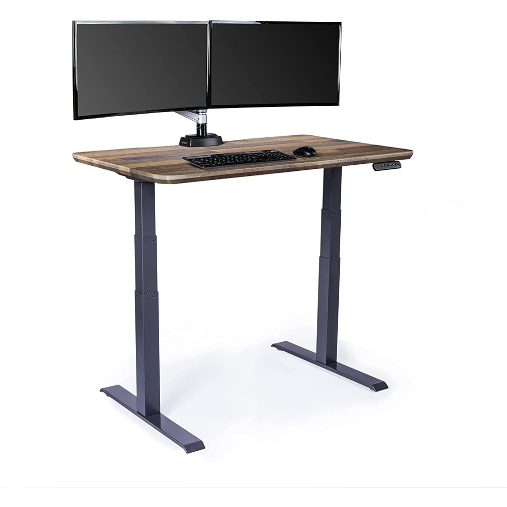 Vari Electric Standing Desk 48" x 30" Dual Motor Sit to Stand Desk Push Button Memory Settings Solid Top with 3-Stage Adjustable Steel Legs Work or Home Office Desk Reclaimed Wood