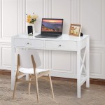 White Home Office Desk with Drawers Modern Writing Computer Desk Small Makeup Vanity Table Desk for Bedroom Study Table for Home Office