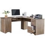 Winwee L-Shaped Desk with Letter-Size Drawer & Computer Host Cabinet L: 63.3" x W: 63.3" x H: 27.7" with Storage and Shelf Study Writing Desk for Home